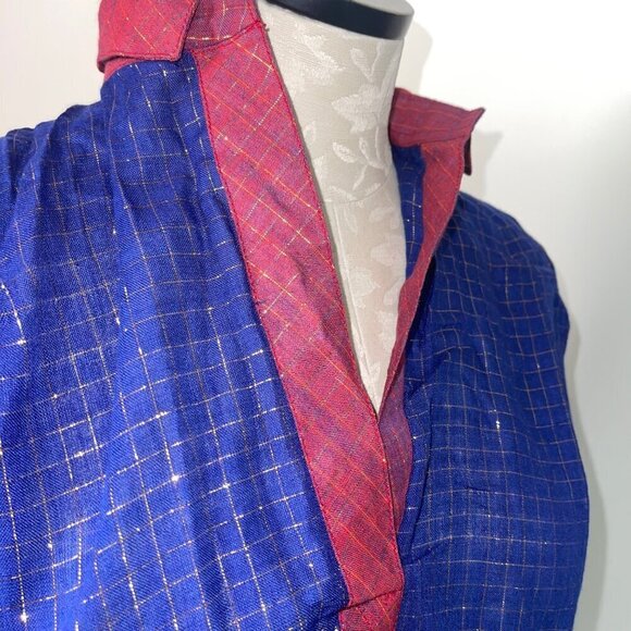 Indian Summer Vintage Womens Top Size M Blue Metallic Thread Embellished Tunic - Picture 4 of 8